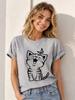 Ladies' Cute Cat Butterfly Print Retro Cat Fun T-shirt Unisex's and Unisex's T-shirt Round Neck Short Sleeved Fashionable Cute Shirt