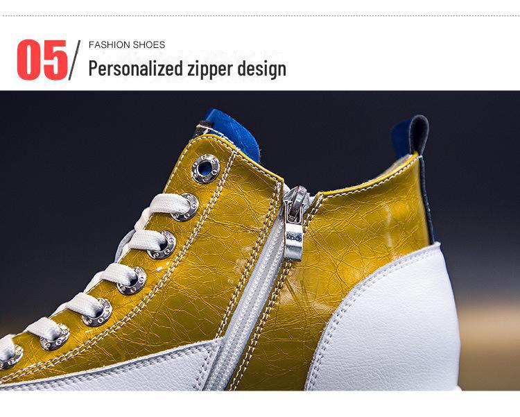 2025 Women's White High-Top Sneakers: Spring/Autumn Trendy Platform, Genuine Leather, Color-Matching, Height-Enhancing Design