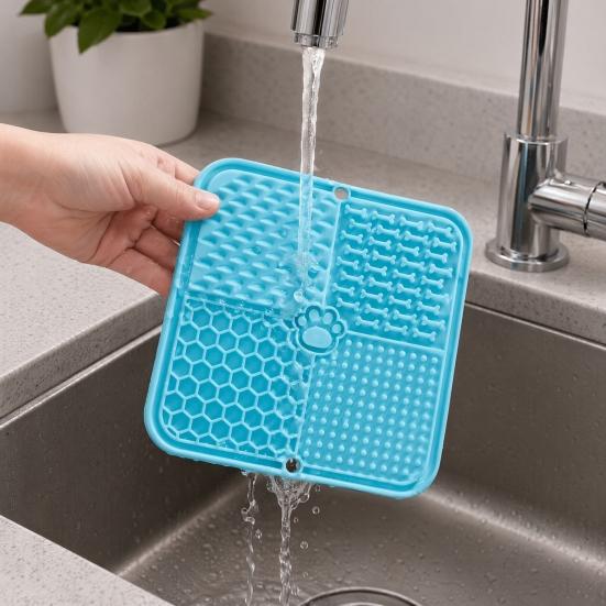 Dog Lick Mat, Pet Slow Feeder Mat with Suction Cups, Four Textured Zones, Silicone Pet Lick Mat for Dogs And Cats, Prevent Choking