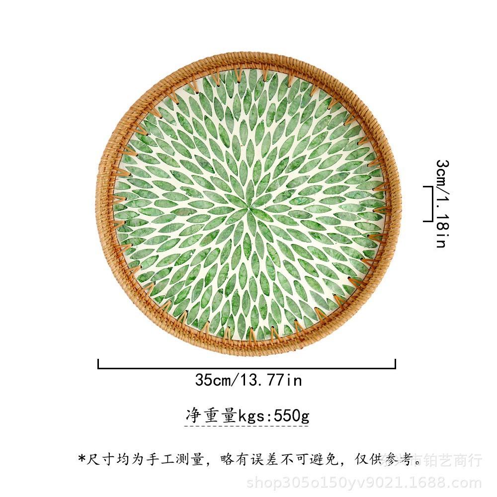 Color Shell Jewelry Cosmetics Food Teacup Storage Trays Handmade Rattan Fruit Dessert Bread Pans Round Rattan Decoration Trays