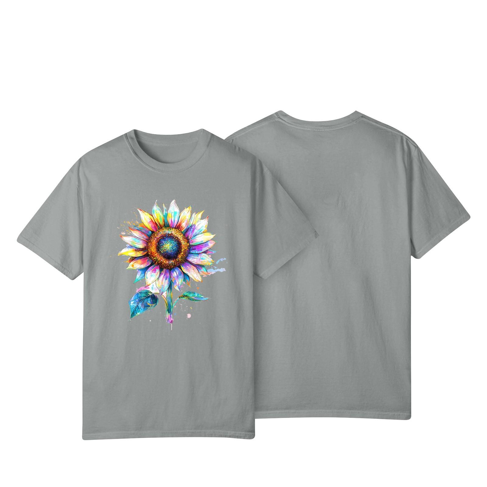 

Women s Casual Sunflower Print Street Slim Fit Short Sleeve T-Shirt Top S
