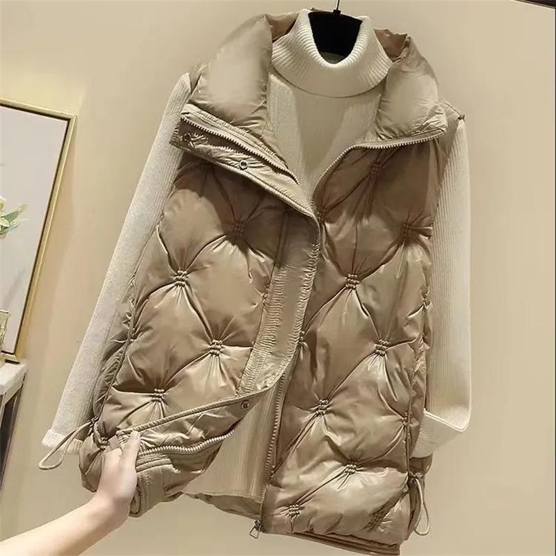 

Зимняя женская куртка без рукавов, пуховый жилет, жилет-пуховик из утиного пуха, ультралегкая ветрозащитная верхняя одежда, женский жилет 2XL хаки