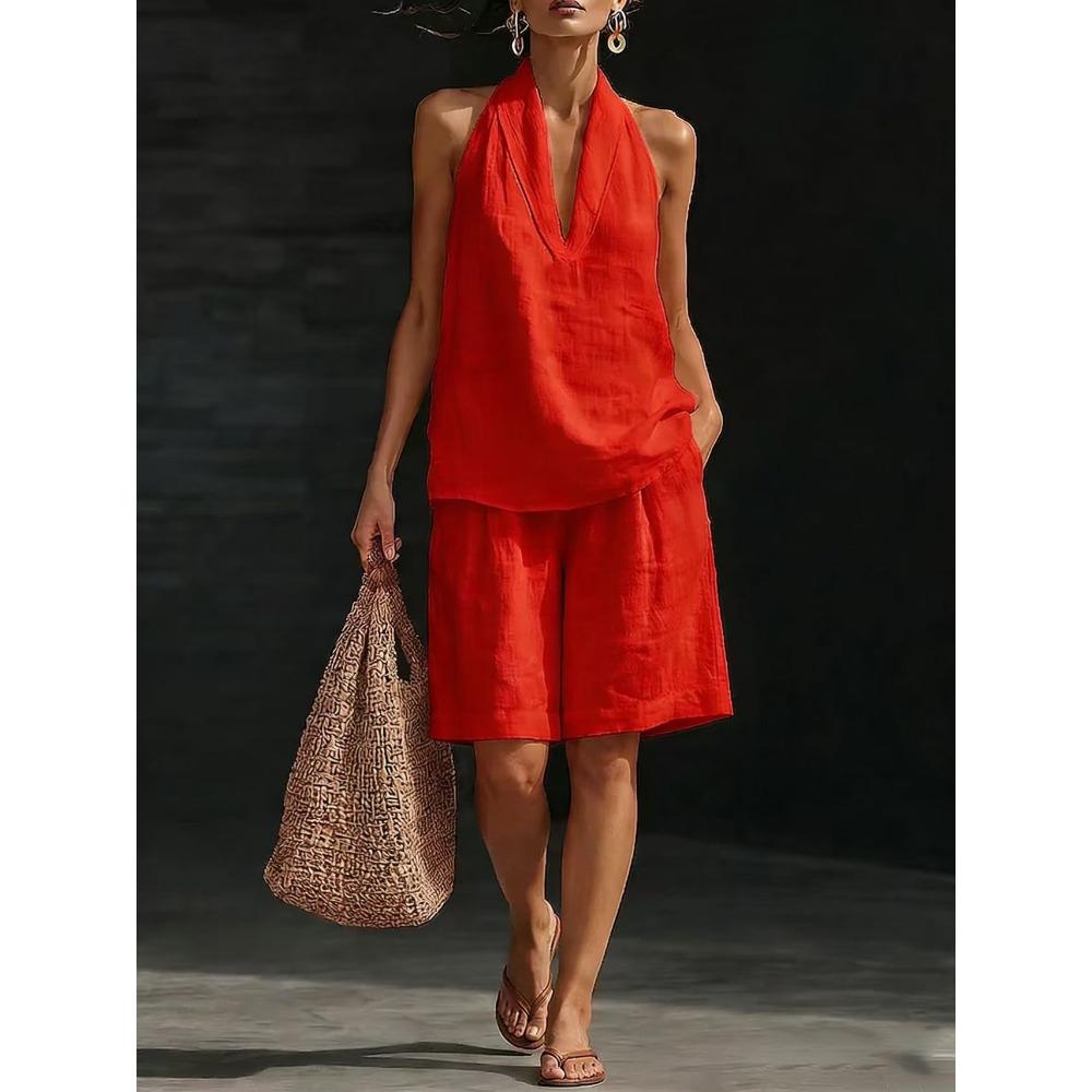 Women Spring Summer Casual Loose Two Piece Outfit Sleeveless Vest & Shorts Set