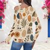 Women Plus Size White Blue Floral Paisley Printed Asymmetric Cutout Neck Cold Shoulder Long Sleeve Fitted Blouse