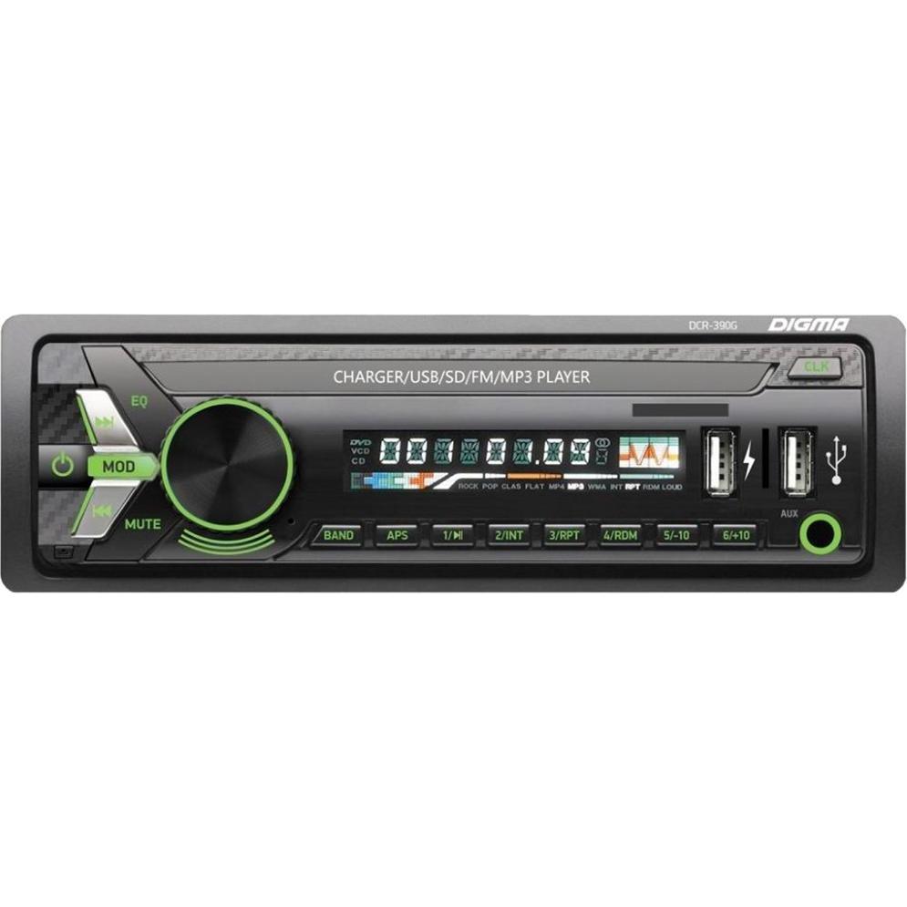 

Автомобильная магнитола Digma Dcr-390g 1din 4x45w цвет Черный Подсветка Зеленый