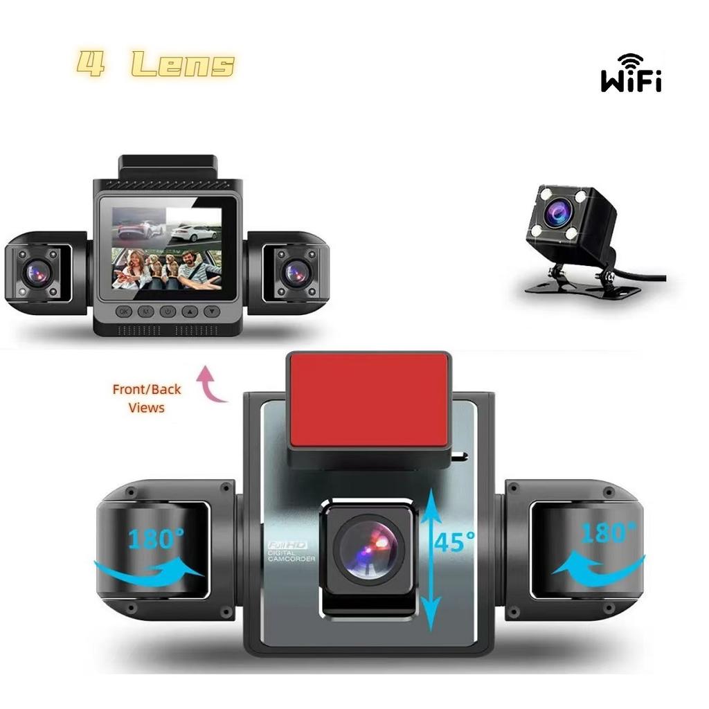4-Channel Dash Cam, Front, Rear & Inside, 1080P Car Camera, Night Vision, G-Sensor, Driving Video Recorder