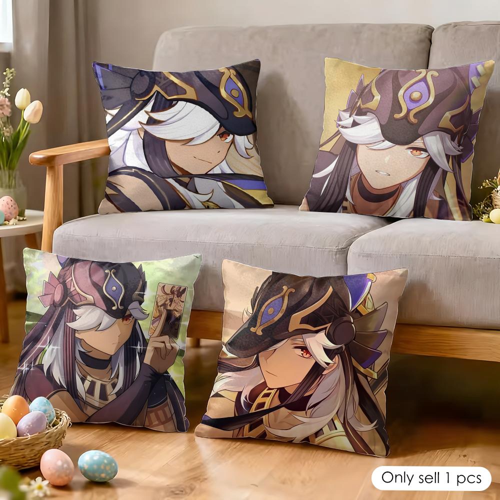 Cyno Genshin Impact Cute Cushion Cover Silky Short Plush Invisible Zipper Dustproof Sofa Pillow Case For Home Decor
