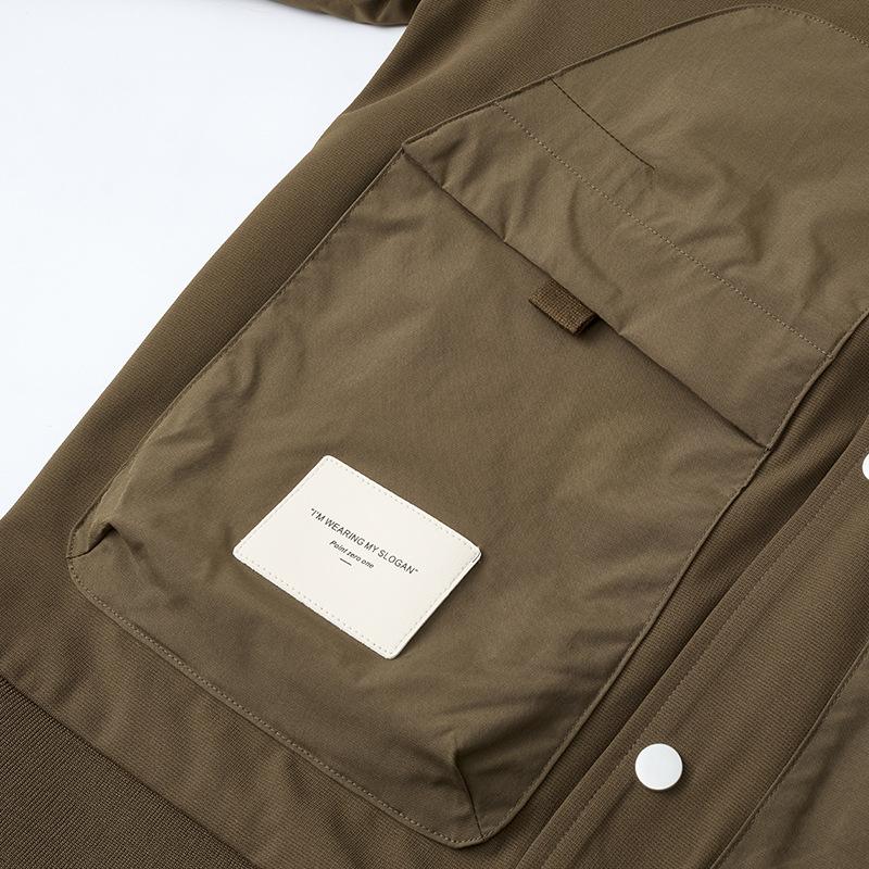 Giacca da Uomo con Collo alla Baseball Primavera e Autunno Giacca Casual da Uomo Decorazione Tasche Tridimensionali Giacca Maniche Antivento Giacca Versione Coreana