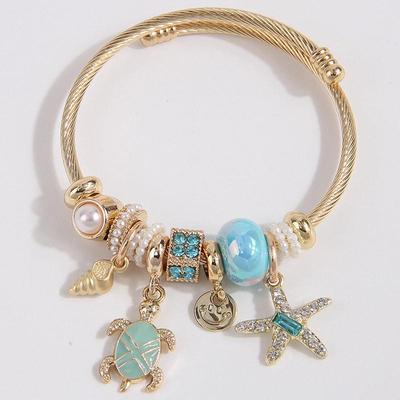 Stilvolles Metall-Anhänger-Armband mit Schildkröten- & Seestern-Design