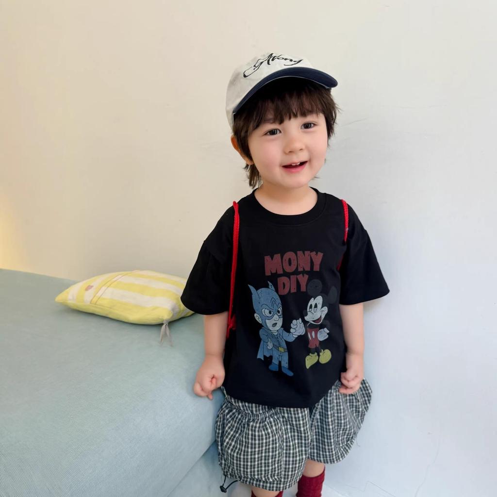 New Summer Cartoon Print T-shirt for Boys & Girls – Available in Small & Large, Korean Style, Short Sleeve