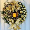 30cm Christmas Wreath With Lantern Front Door Garland With Large Bow Seasonal Ornament Christmas Decoration For Front Door Wall