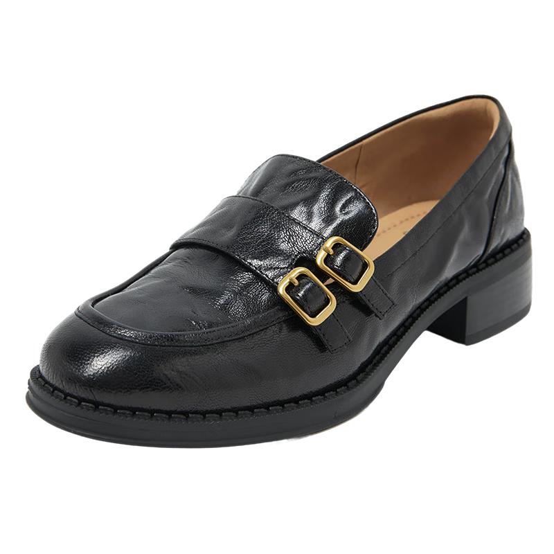 COMELY Women s Sheepskin Retro Chunky Heel Loafers 39
