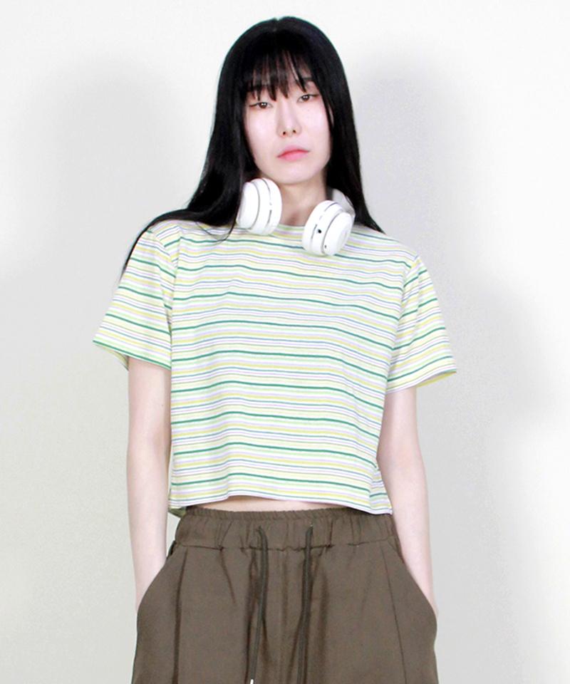 Deumakeu Multi-Stripe Crop Short Sleeve T-Shirt Yallo