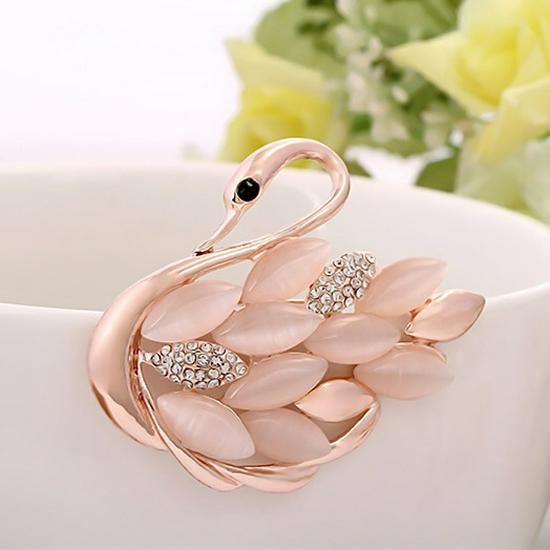 Korean Style Cat's Eye Swan Brooch Scarf Buckle Lapel Pin Elegant Fashion Accessory