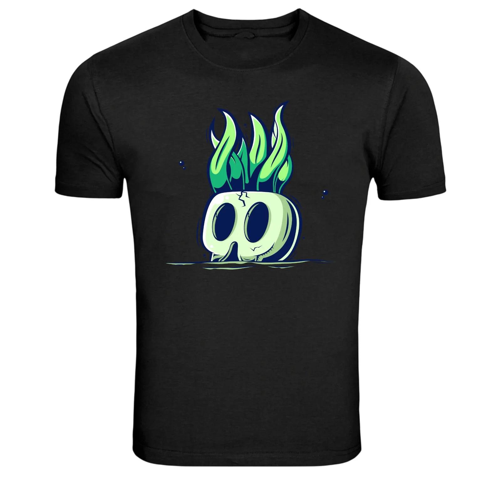Green Flame Skull Cartoon Graphic T-Shirt M