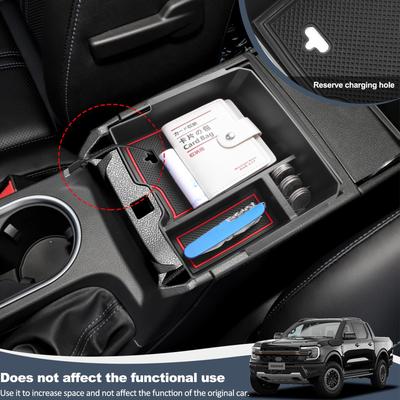 Armrest Storage Box for 2025 Ford Ranger Car Box Accessories Insert Tray Center Console Organizer (Mechanical Handbrake Version)