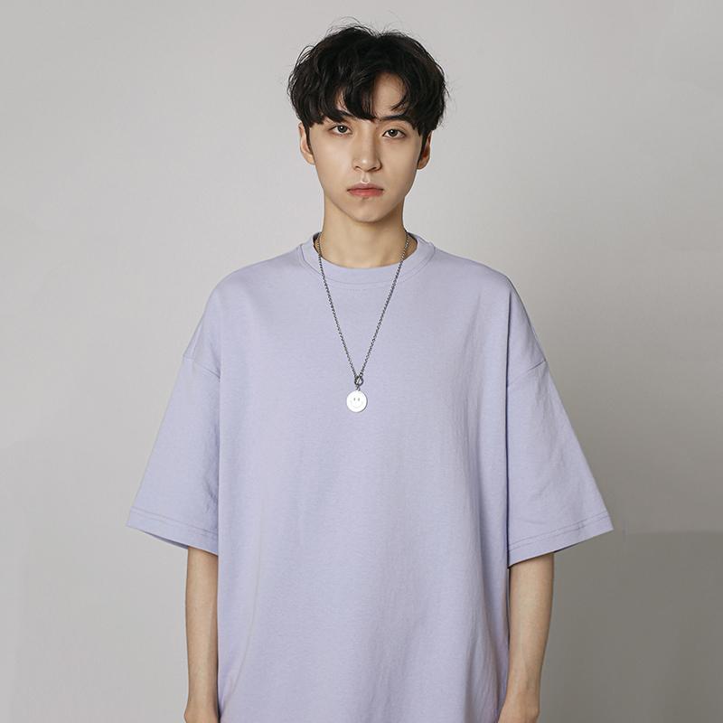 IELGY Solid Color Loose Short-sleeved T-shirt Base Men