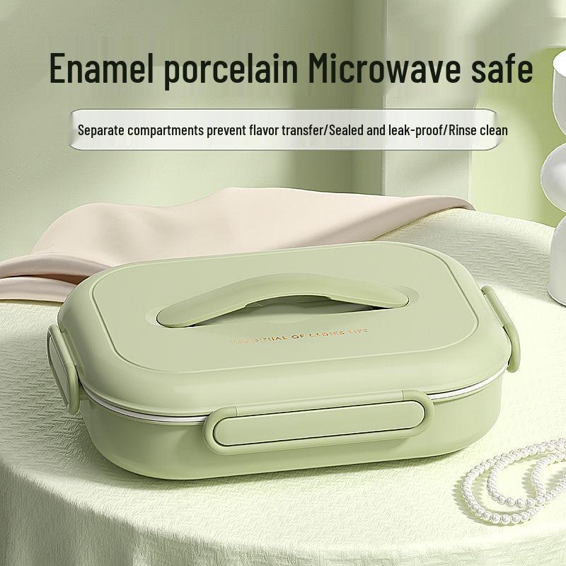 Insulated Ceramic & Stainless Steel Bento Box: Microwave-Friendly Lunch Box for Office & School, Divided for Easy Meal Storage.