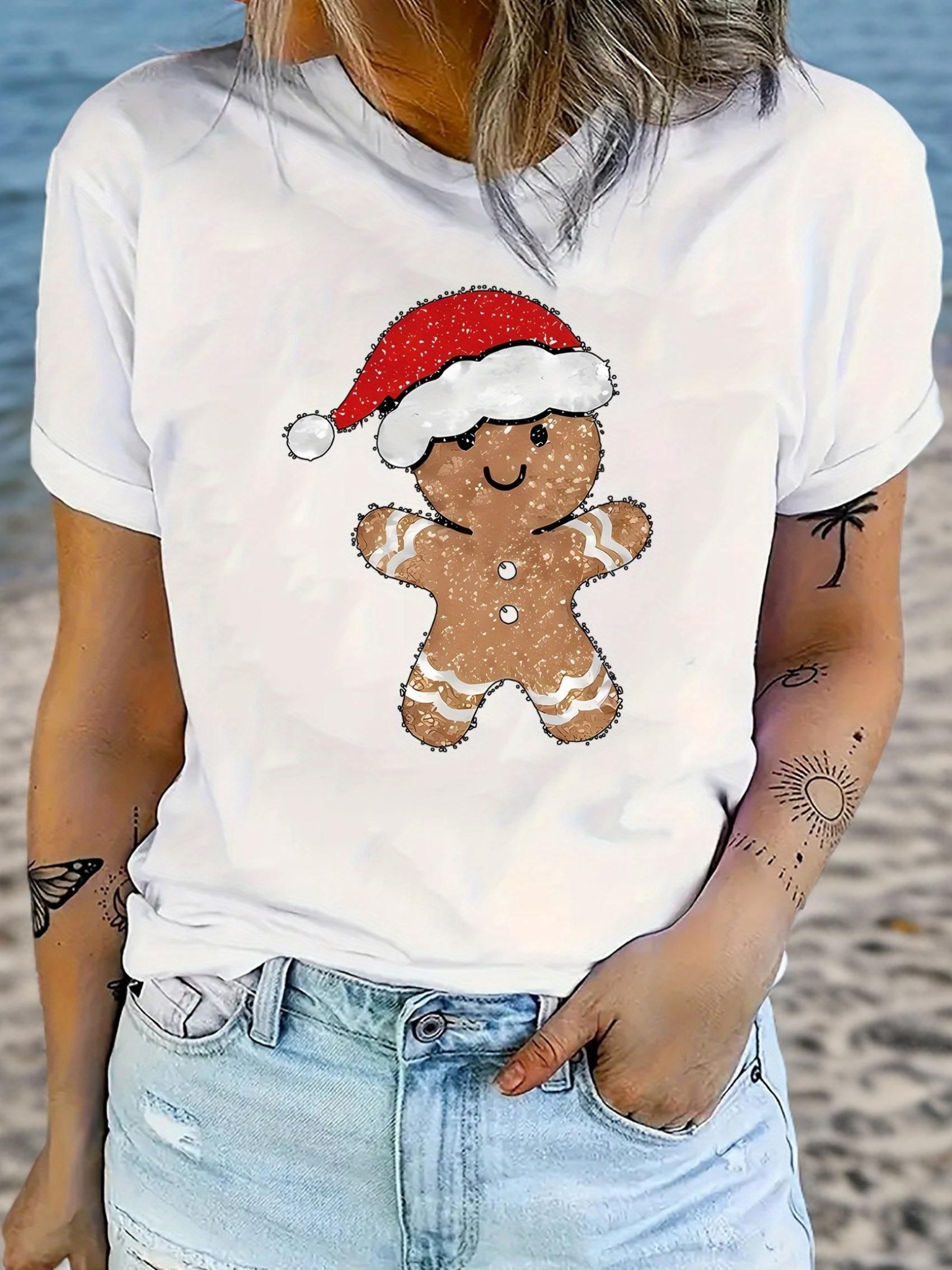 Gingerbread Man Christmas Santa Hat T-shirt S