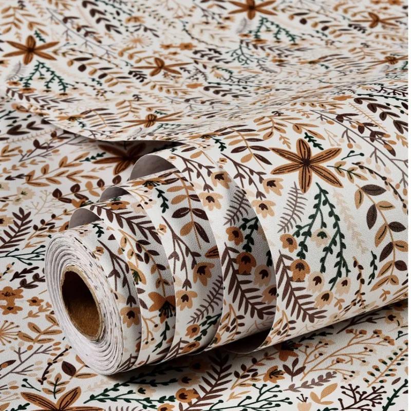 Flower Pattern Self-Adhesive Wallpaper, Peel and Stick Wallpaper Bedroom Room Furniture Modification Removable Wall Stickers