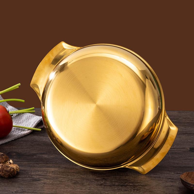Stainless Steel Gold Binaural Tray Cookware Seafood Pot Korean Fried Chicken Dish Picnic Snack Plates Paella Pan for Kitchen