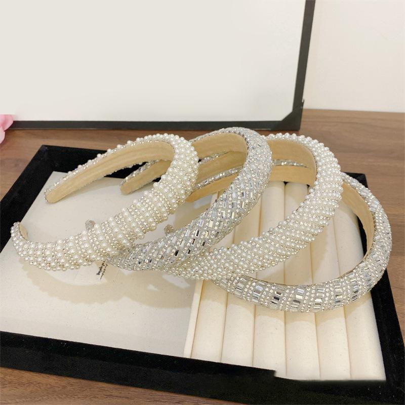 Barock Vintage Perle Glasperlen Schleife Stirnband Mode Haarband Voll Strass Schwamm Haarband Haarschmuck