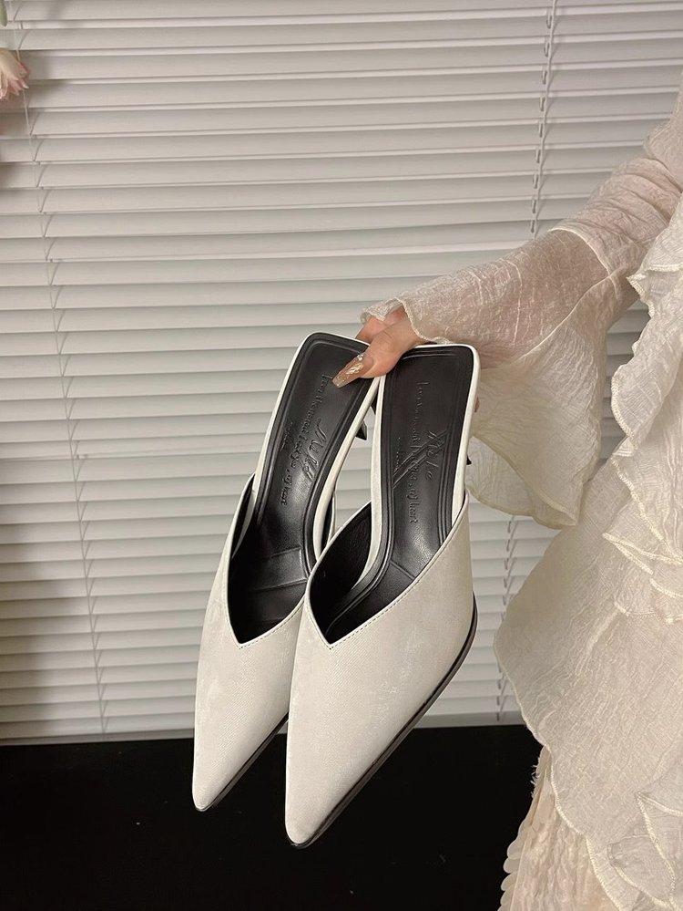 Fashion 2025 New Thin Pointed Thin Heel V-mouth High Heel Temperament Bao Head Half Slippers Women Wear
