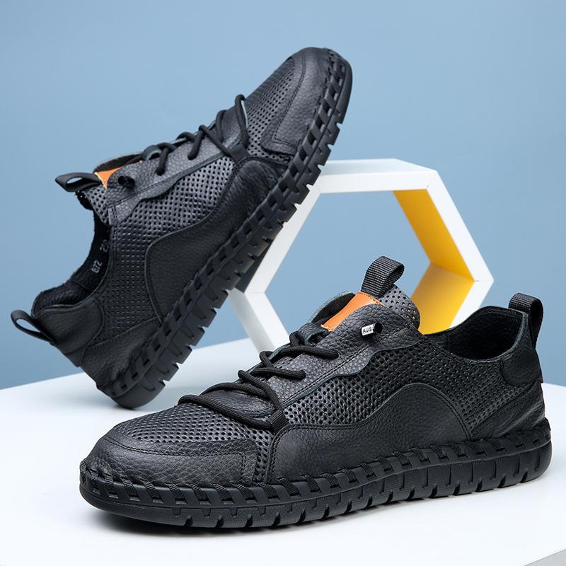 [Rindsleder erste Schicht] Mesh beliebte Herrenschuhe 2025 Sommer atmungsaktiv dünn Herrenleder ausgeschnittene Freizeitlederschuhe