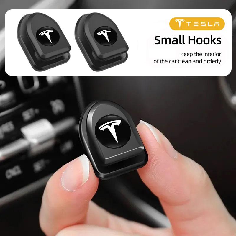 AMD1 2Pcs Mini Car Hooks Storage Clip Holder Auto Sticker For Tesla Model Y 2025 Model 3 Model S Model X Cybertruck Roadster SpaceX