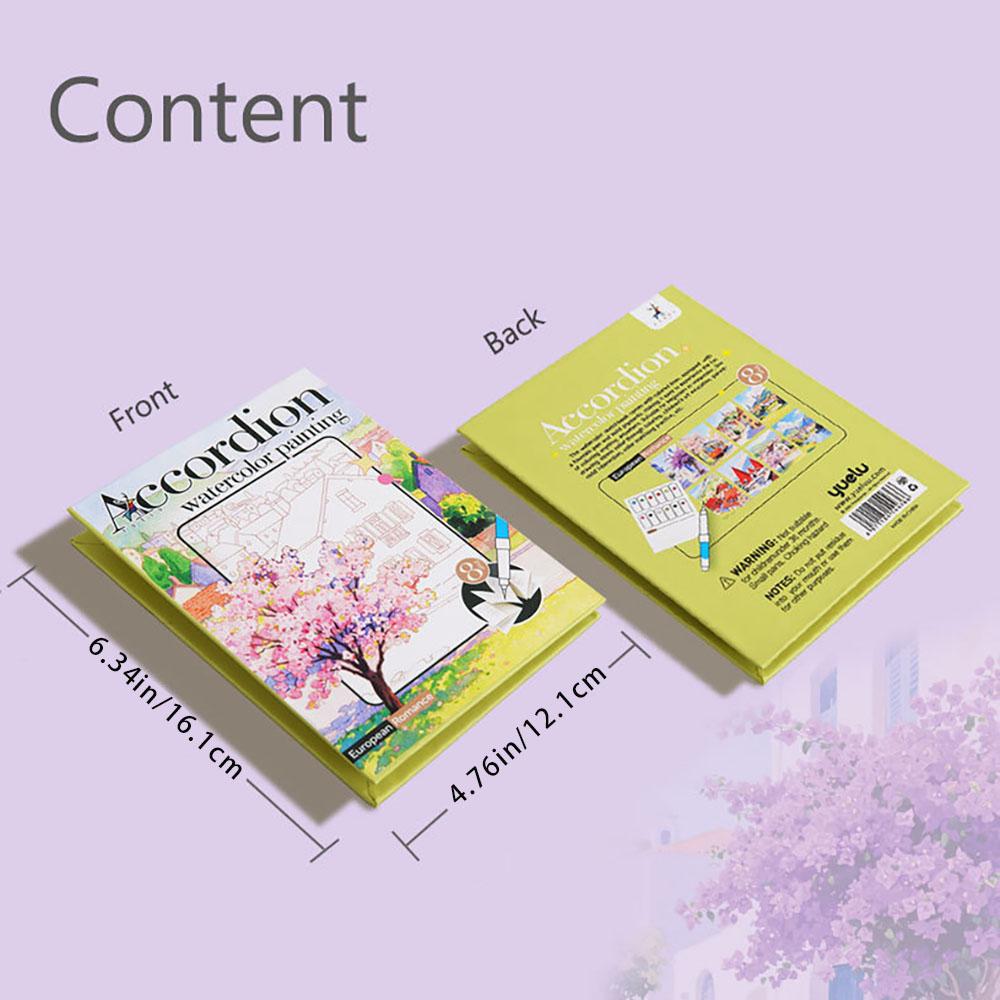 Exquisite folding watercolor painting, adult watercolor coloring book and coloring book set