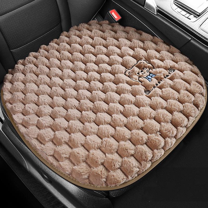 New Cartoon Bear Car Seat Cushion Winter Plush Warm Thickened Anti-slip Seat Cover Cute Ladies Universal Car Accessories
