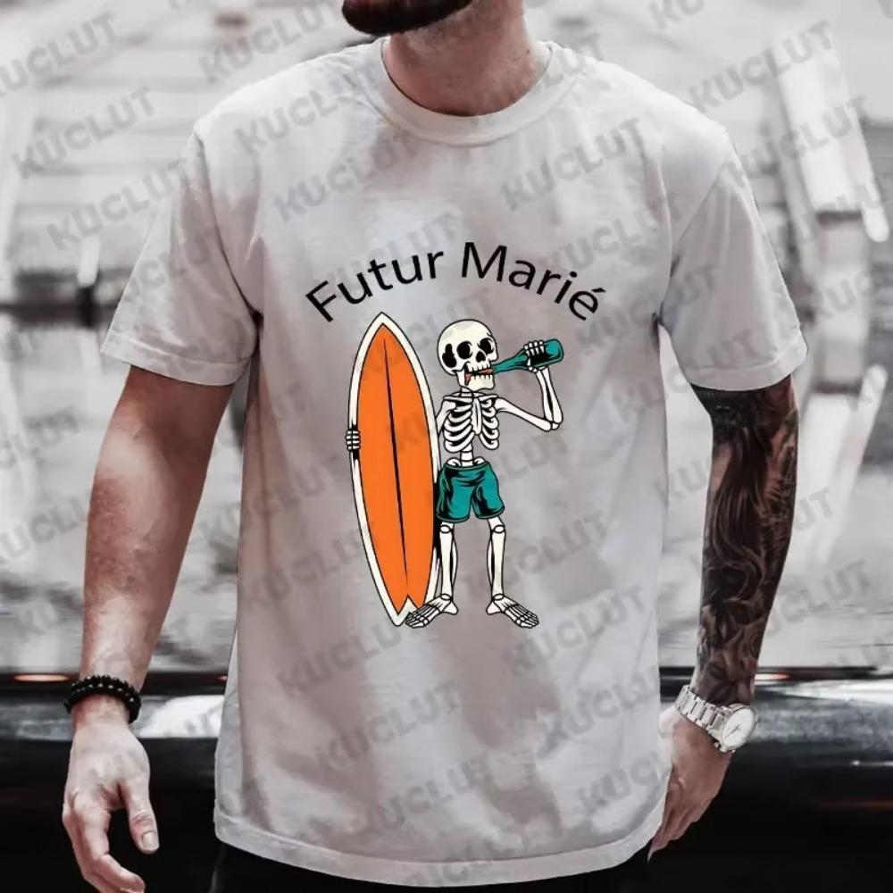 Französisches EVG Team Zukünftiger Bräutigam T-Shirt Mode Bier trinken Skelett Grafik Tops Hochzeits-Tees Junggesellenabschieds-Shirts