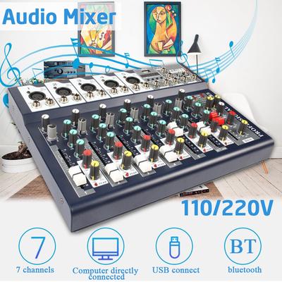 7 Channel  Bluetooth Audio Mixer USB Digital Microphone Sound Mixer Console Professional Karaoke Audio Mixer Amplifier 32x23.5x3.8cm