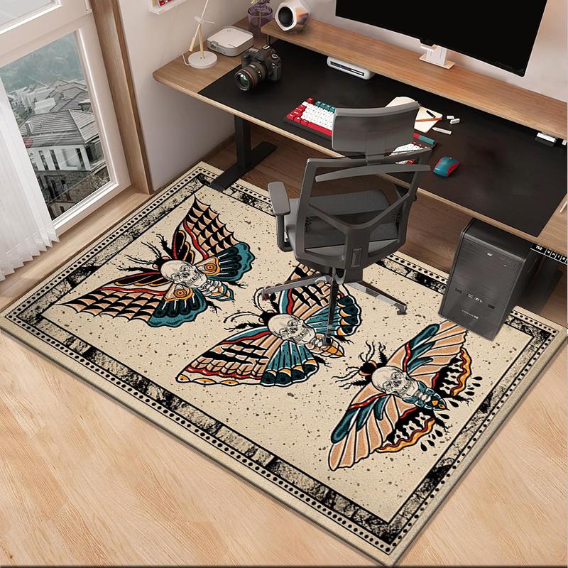 Gothic Moth And Skulls Office Rug Chair Mat, Entryway Carpet, Suitable for Front Door, Bedroom, Living Room, Desk, Holiday Gift