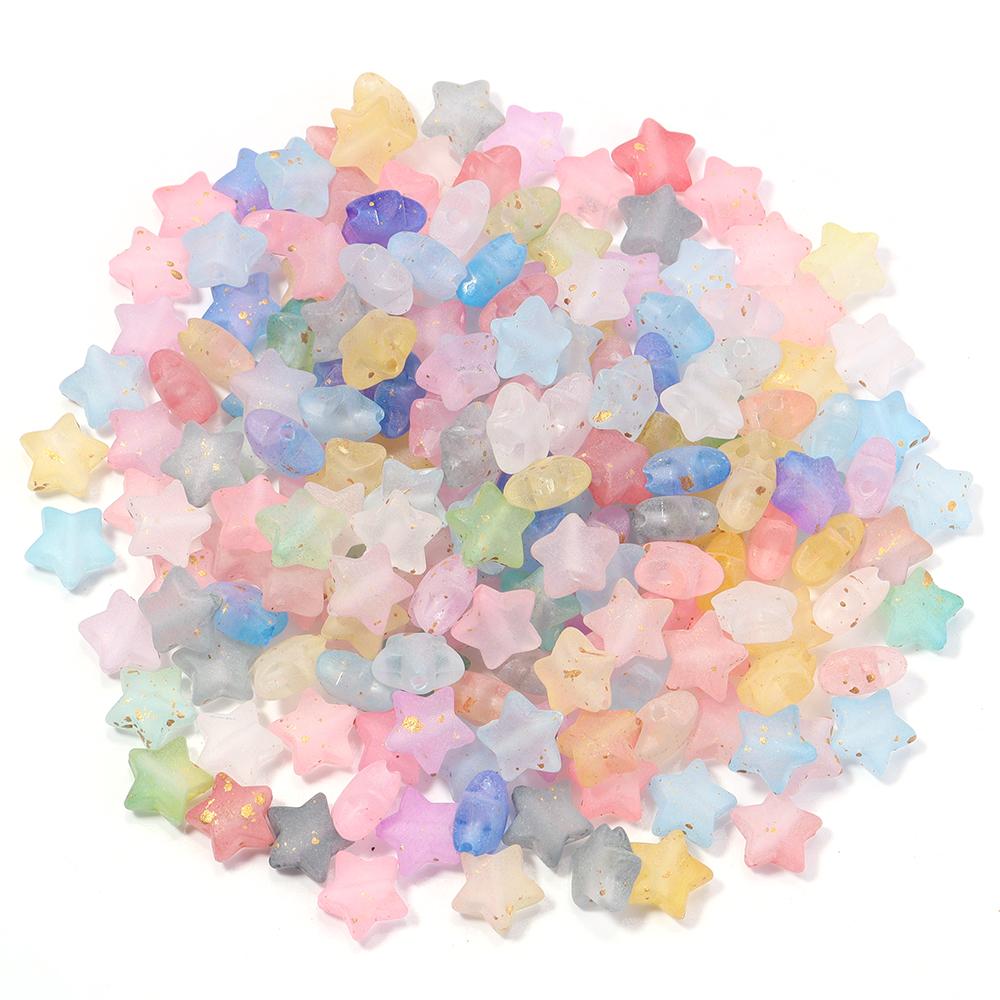 200pcs 9x10mm Star Acrylic Beads Colorful Transparent Loose Spacer Beads For Jewelry Making DIY Bracelets Necklace Accessories