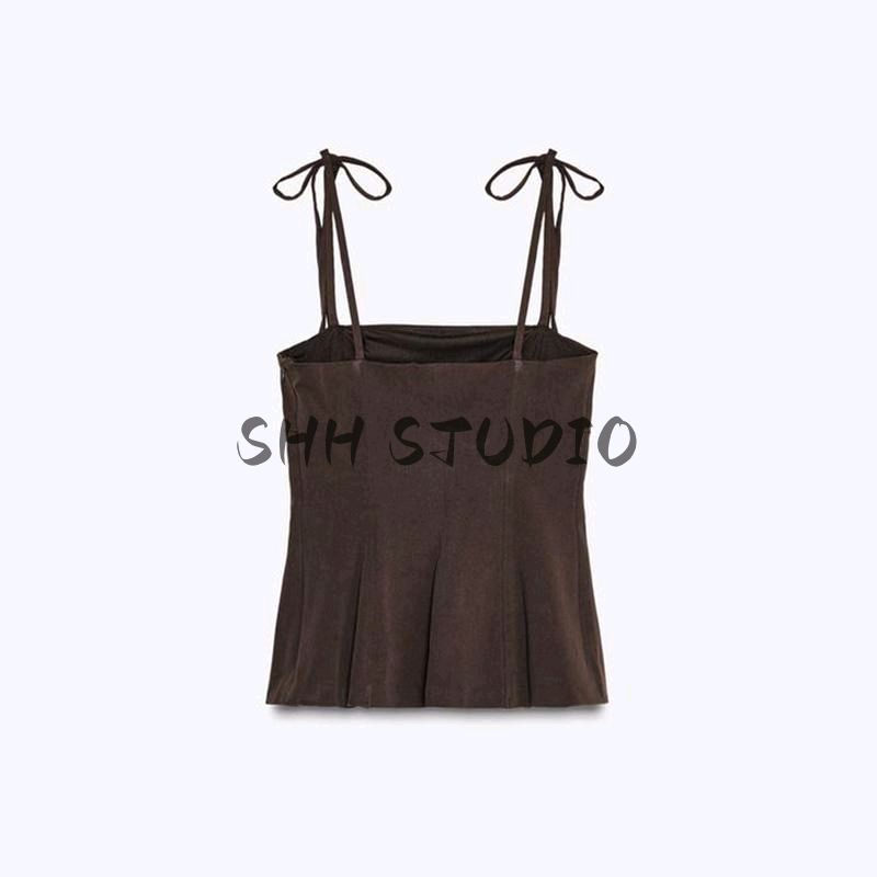 Spring New Women's Clothing French Style Design Bowknot Decoration Stretch Camisole Tops 4661022