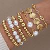 7-teilige Perlenarmbänder mit Imitationsperlen für Damen, Bohemian, goldfarben, Muschel, Zirkon, Armband-Sets, Schmuckgeschenke für den Sommerurlaub