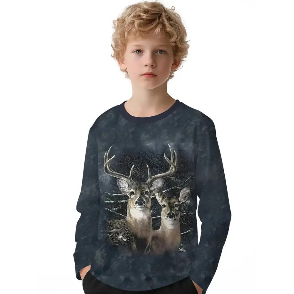 Spring and Autumn Round Neck 3D Animal Printed Top Fashionable Casual Long Sleeved Children's Boy T-shirts