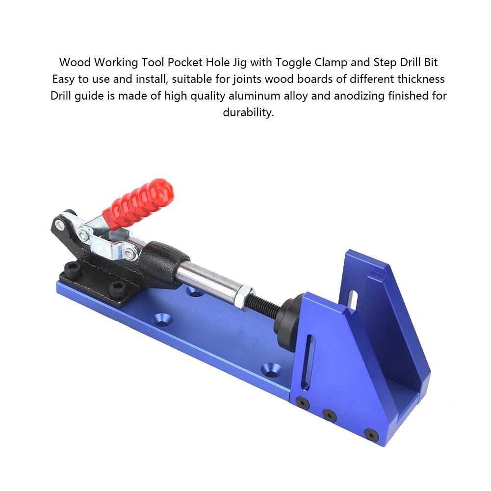 Wood Working Tool Pocket Hole Jig with Toggle Clamp and Step Drill Bit