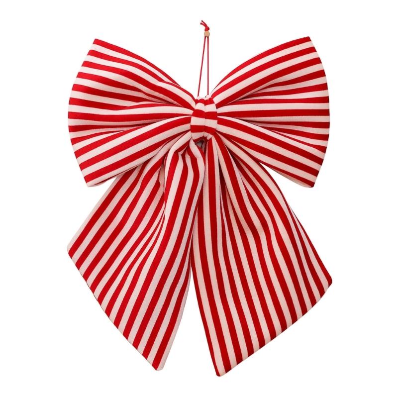 Snoepstokpatroon Kerststrik Ornament Zachte Stof Hangend Accent voor Boom, Krans, Cadeaupresentatie en Feestelijke Kamer