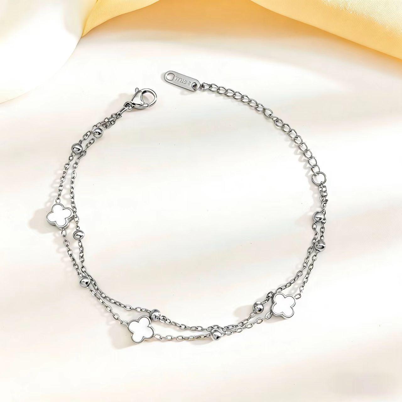 Двухслойный браслет из титановой стали  Четырехлистный клевер  - Универсальная элитная бижутерия