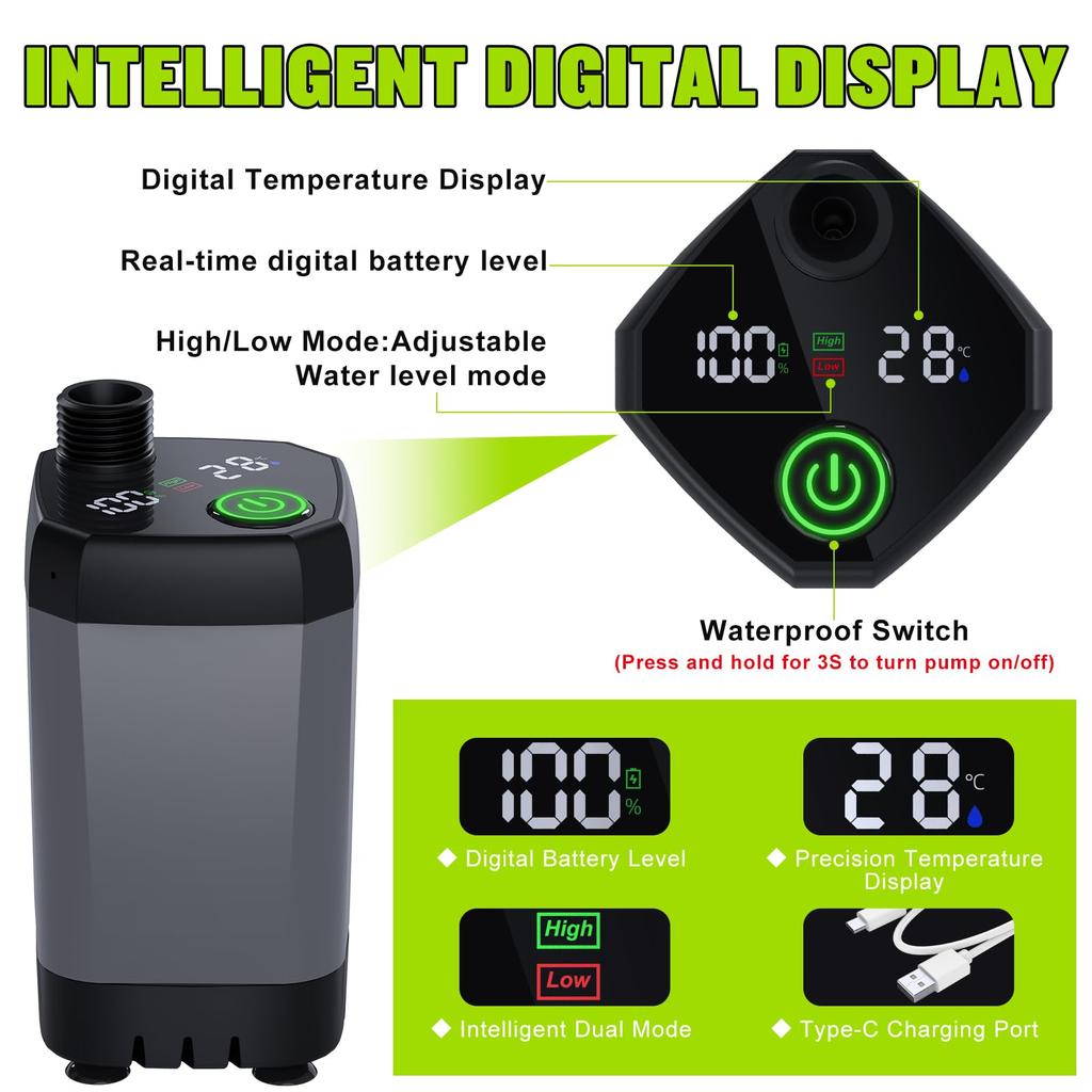 Portable Shower for Camping, Spopal 6000mAh Rechargeable Camping Shower with Intelligent LED Display for Hiking, Travel, Car