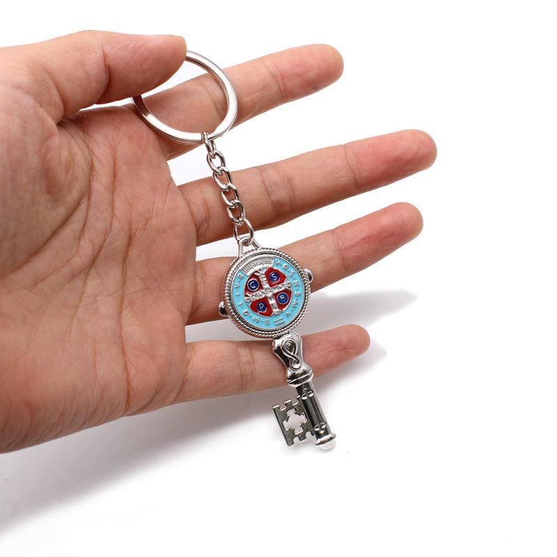 2 Pcs Multicolor Key Exorcist St. Benedict's Cross Keychain Pendant Circle Ring Religious Church Gift Bag Accessories.