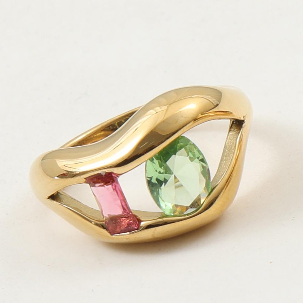 

Кільце з титанової сталі з дизайном губ, геометричне кільце на палець, елегантне кольорове цирконієве кільце, подарунок Style A / 8