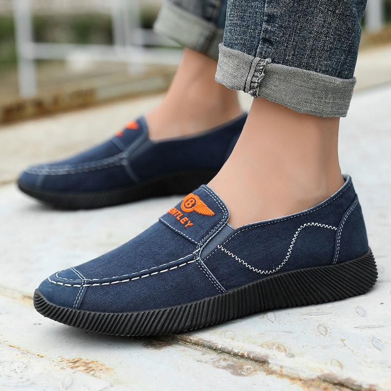 Fashion Spring and Summer Mens Canvas Shoes Slip On Work Shoes Non-slip Breathable Deodorant Sneakers