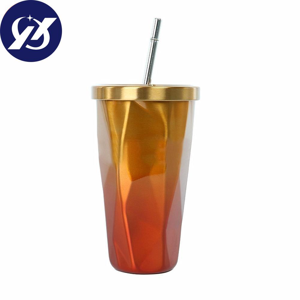 500ml Double Wall 304 Stainless Steel Coffee Bottle With Straw To Go Cold Beer Cup With Tumbler
