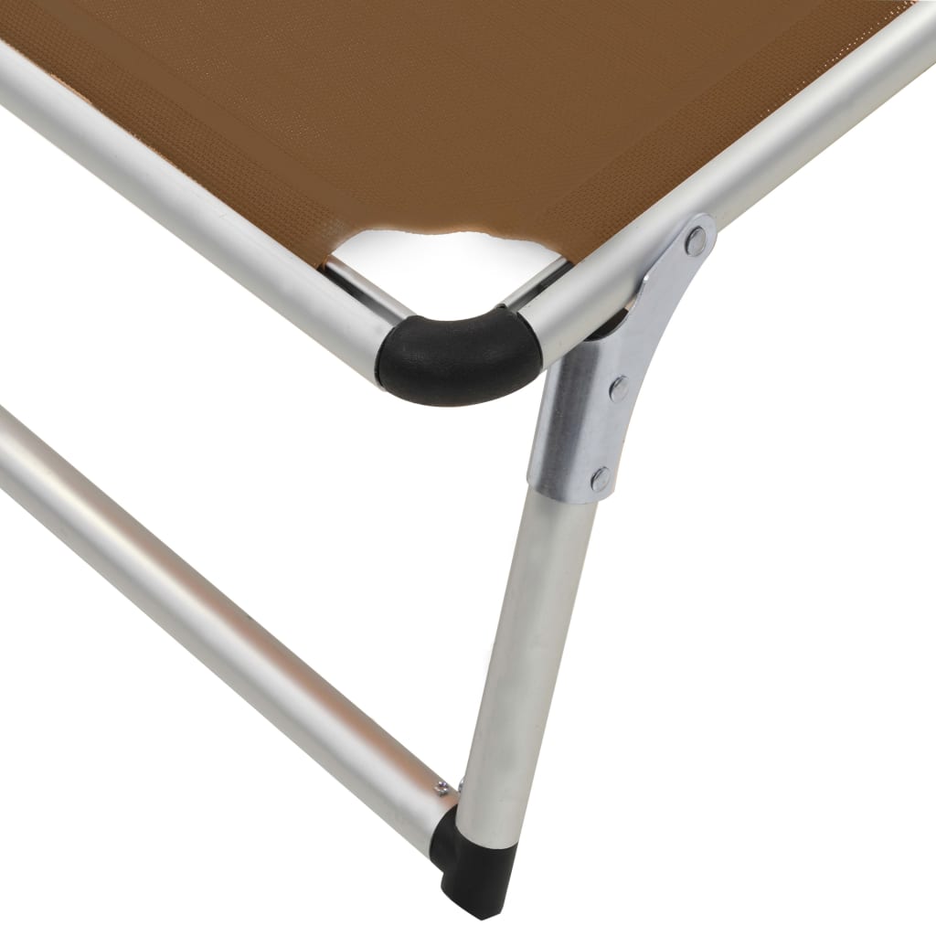 Foldable Sun Lounger with Sunshade Aluminum Frame and Textilene Brown