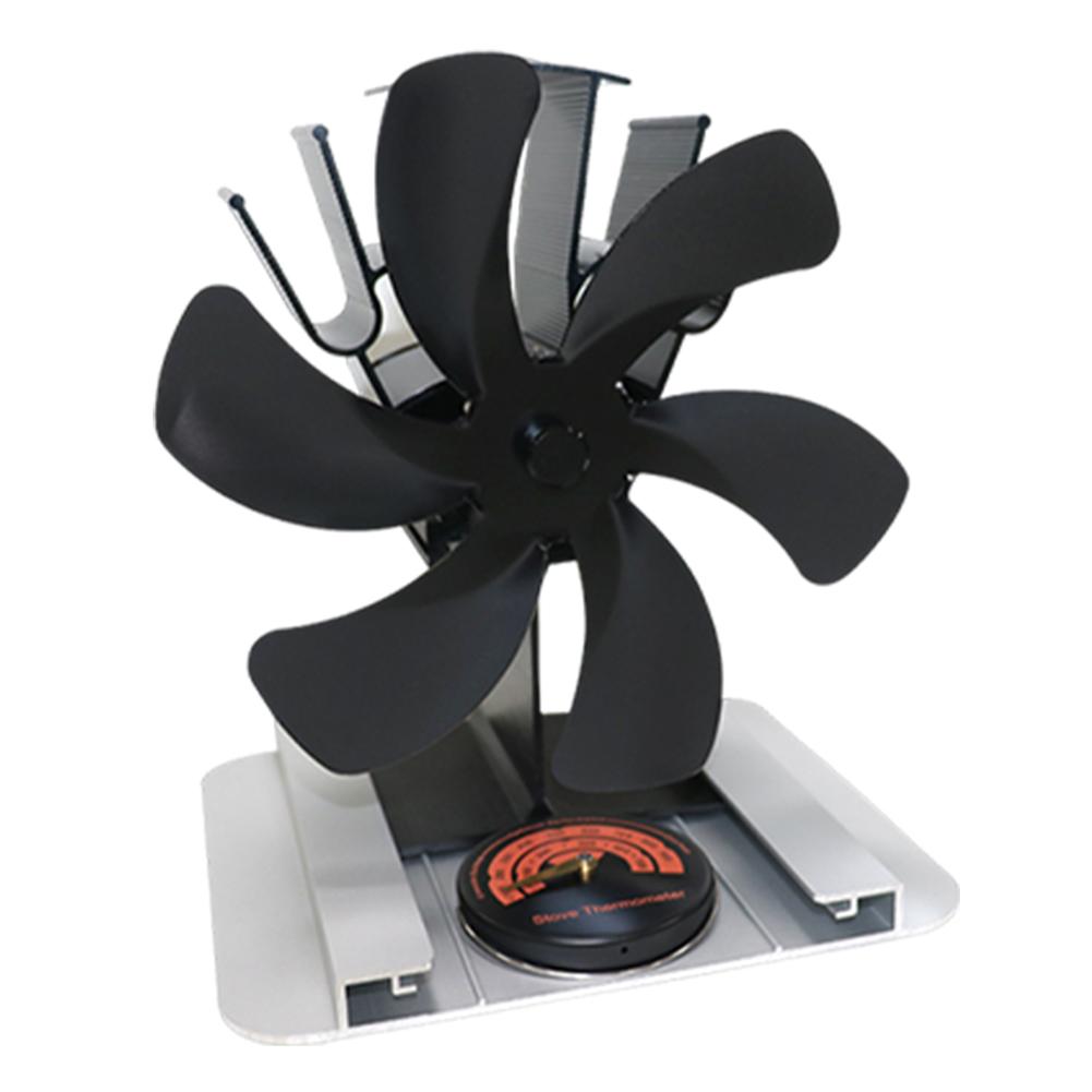 

Тепловой вентилятор для печи с автономным питанием, верхняя горелка с термометром, экологически чистый тепловой вентилятор с 6 лопастями для дровяной печи/пеллетной/дровяной печи чёрный