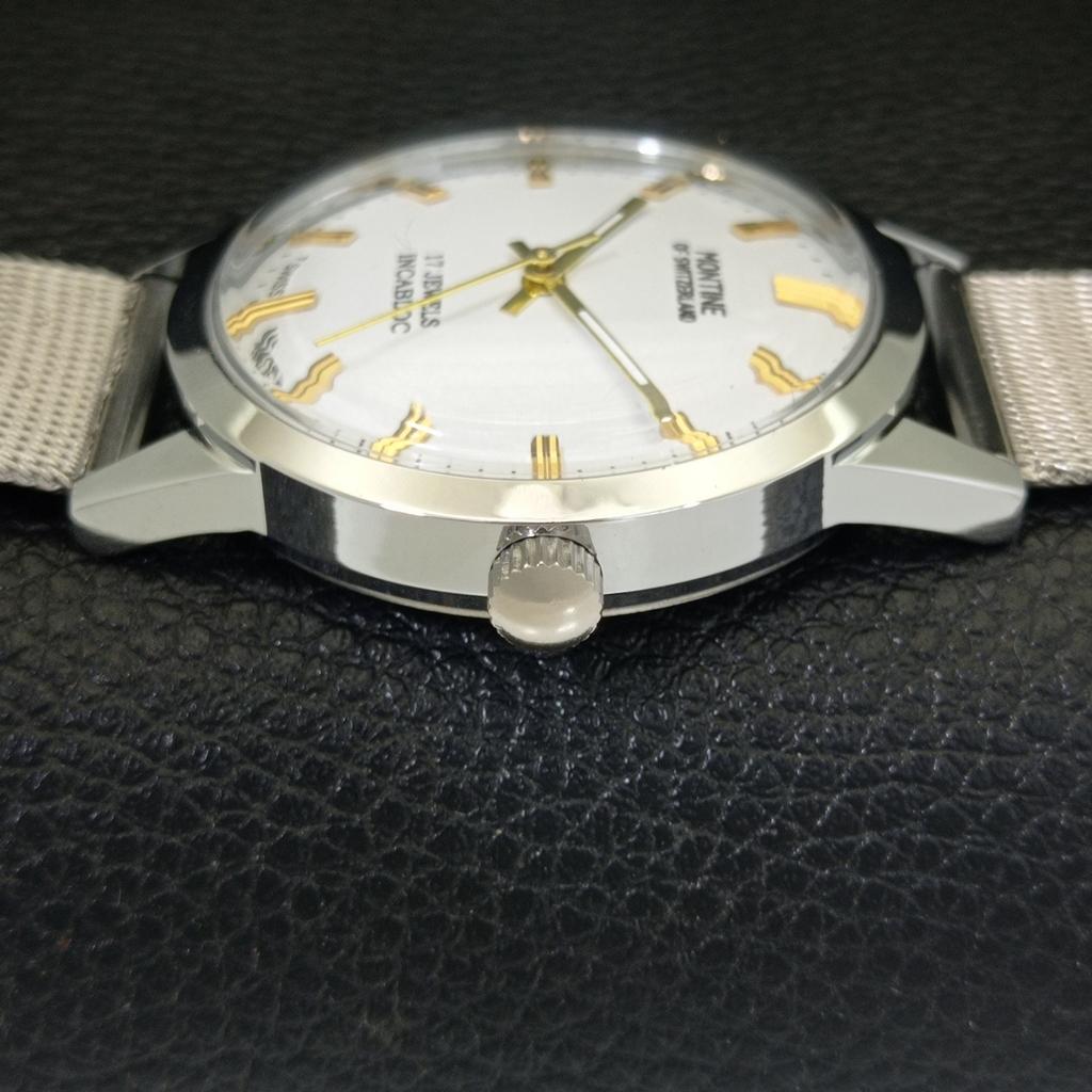 HAND-WINDING VINTAGE MONTINE SWISS MENS REFURBISHED WHITE DIAL WATCH a441552-5