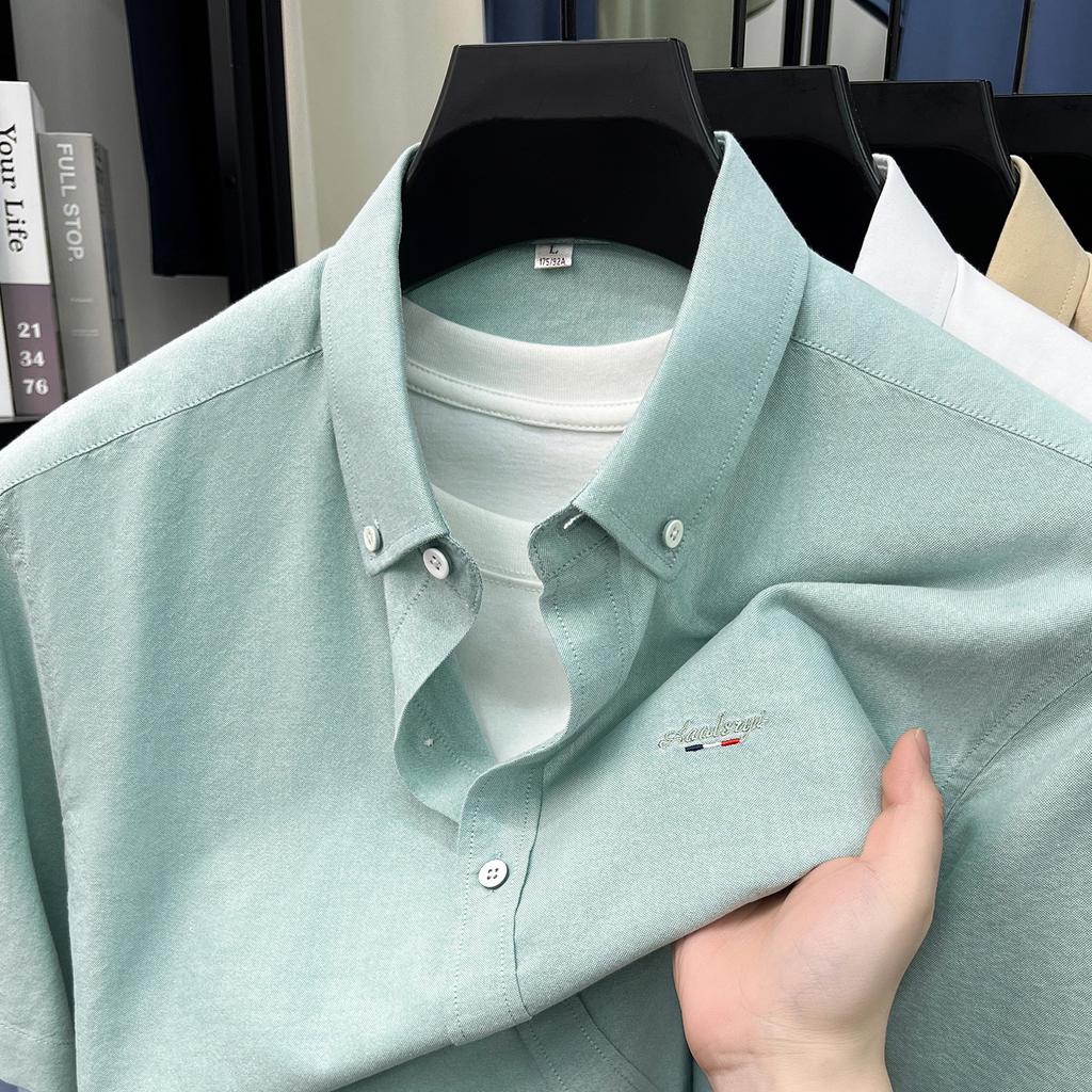 Men's Summer Breathable 100% Cotton Solid Color Short Sleeve Button Down Shirt, All Match Fashion Casual Premium Top